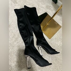 Sexy thigh high satin boots black